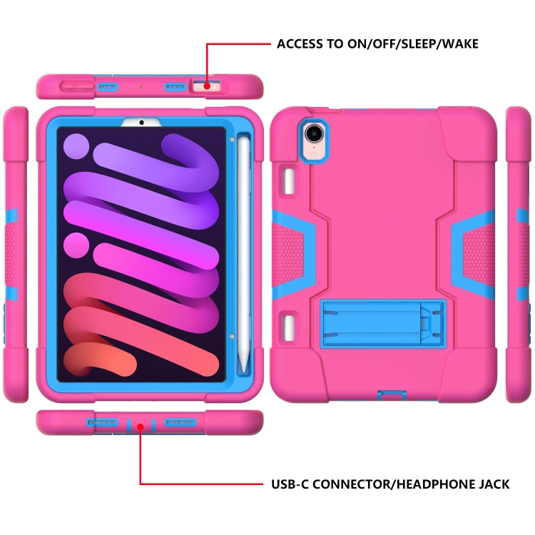For iPad mini 2024 / mini 6 Contrast Color Robot Shockproof Silicone + PC Protective Tablet Case with Holder & Pen Slot(Rose Red Blue) by bashfashion
