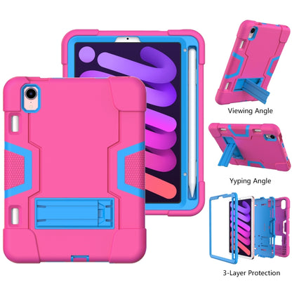 For iPad mini 2024 / mini 6 Contrast Color Robot Shockproof Silicone + PC Protective Tablet Case with Holder & Pen Slot(Rose Red Blue) by bashfashion