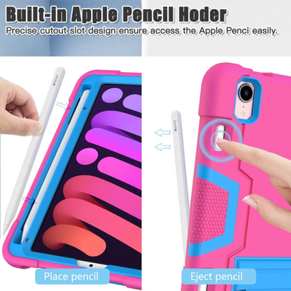 For iPad mini 2024 / mini 6 Contrast Color Robot Shockproof Silicone + PC Protective Tablet Case with Holder & Pen Slot(Rose Red Blue) by bashfashion