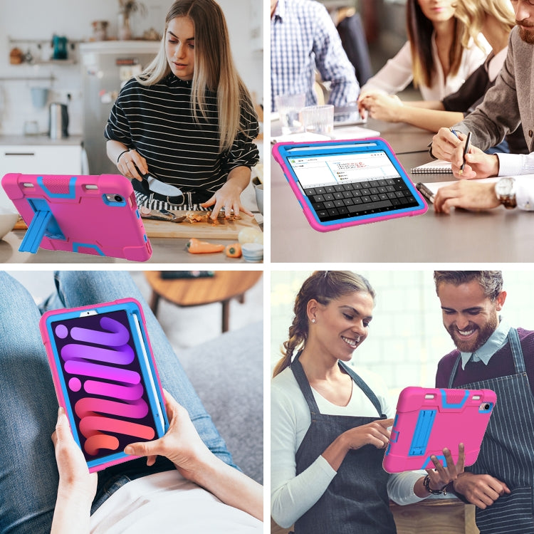 For iPad mini 2024 / mini 6 Contrast Color Robot Shockproof Silicone + PC Protective Tablet Case with Holder & Pen Slot(Rose Red Blue) by bashfashion