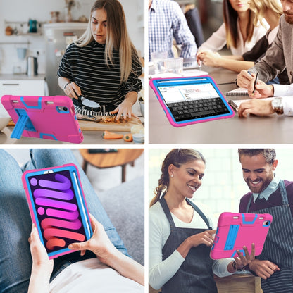 For iPad mini 2024 / mini 6 Contrast Color Robot Shockproof Silicone + PC Protective Tablet Case with Holder & Pen Slot(Rose Red Blue) by bashfashion