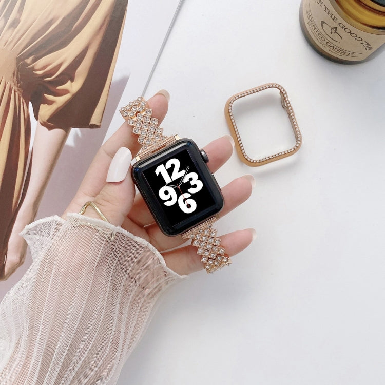 Rhombus Full Diamond Metal Wrist Strap Watch Band + Case For Apple Watch Series 3 & 2 & 1 42mm(Rose Gold) by bashfashion