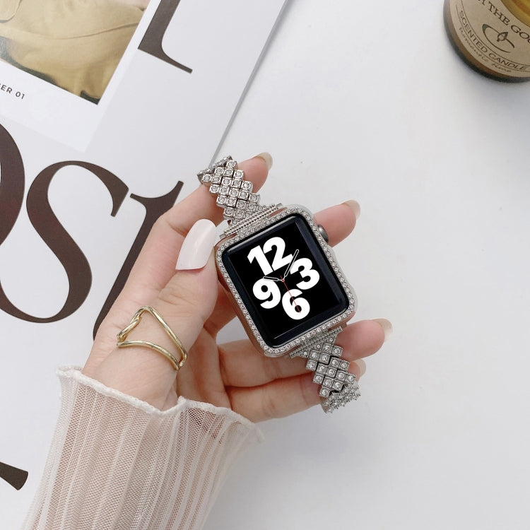 Rhombus Full Diamond Metal Wrist Strap Watch Band + Case For Apple Watch Series 3 & 2 & 1 42mm(Silver) by bashfashion