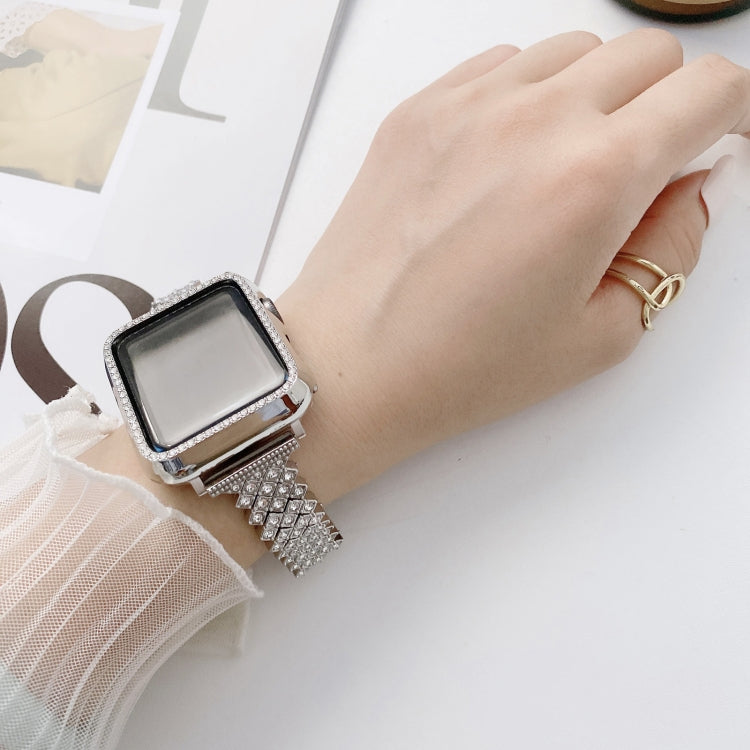 Rhombus Full Diamond Metal Wrist Strap Watch Band + Case For Apple Watch Series 3 & 2 & 1 42mm(Rose Gold) by bashfashion