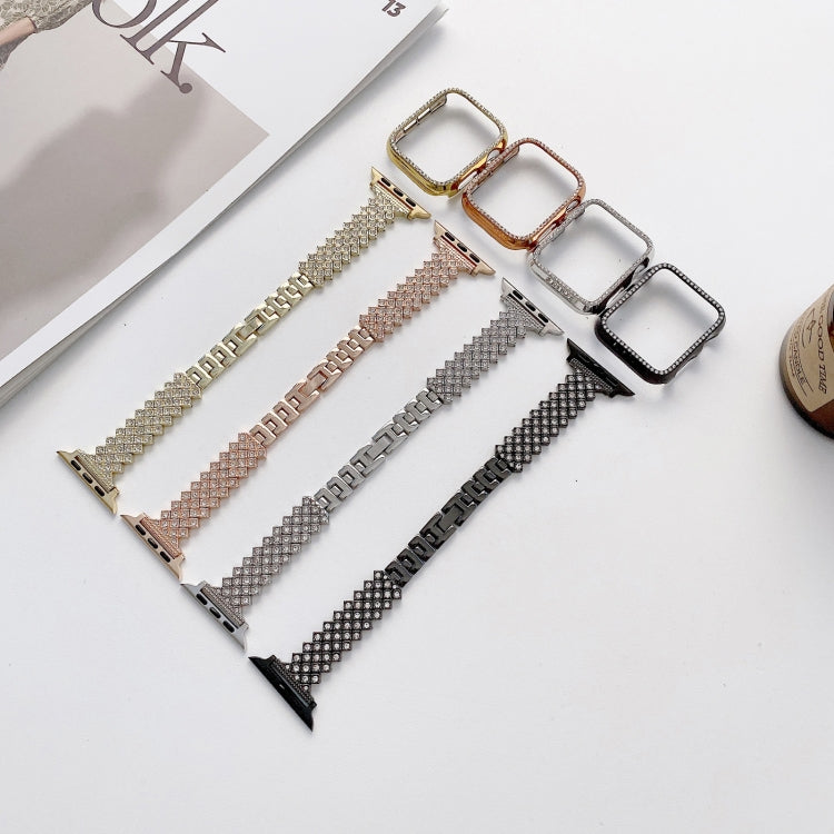 Rhombus Full Diamond Metal Wrist Strap Watch Band + Case For Apple Watch Series 3 & 2 & 1 42mm(Rose Gold) by bashfashion