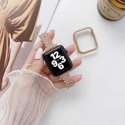 Rhombus Full Diamond Metal Wrist Strap Watch Band + Case For Apple Watch Series 3 & 2 & 1 38mm(Rose Gold) by bashfashion