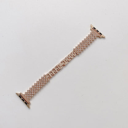 Rhombus Full Diamond Metal Wrist Strap Watch Band + Case For Apple Watch Series 3 & 2 & 1 38mm(Rose Gold) by bashfashion