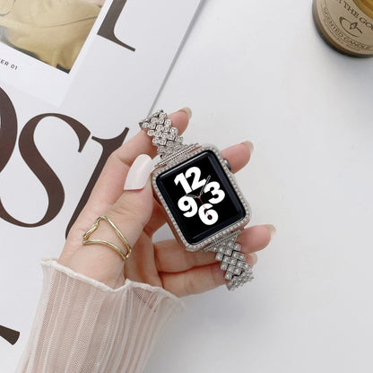 Rhombus Full Diamond Metal Wrist Strap Watch Band + Case For Apple Watch Series 3 & 2 & 1 38mm(Silver) by bashfashion