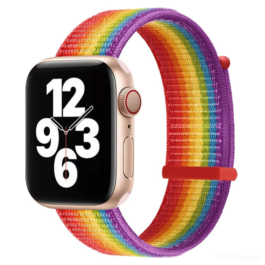 Hook and Loop Fastener Dual Section Watch Band For Apple Watch Ultra 49mm&Watch Ultra 2 49mm / Series 9&8&7 45mm / SE 3&SE 2&6&SE&5&4 44mm / 3&2&1 42mm(Rainbow Colors) by bashfashion