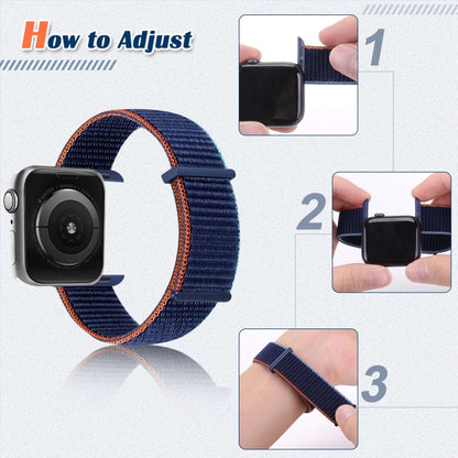 Hook and Loop Fastener Dual Section Watch Band For Apple Watch Ultra 49mm&Watch Ultra 2 49mm / Series 9&8&7 45mm / SE 3&SE 2&6&SE&5&4 44mm / 3&2&1 42mm(Dark Navy Blue) by bashfashion