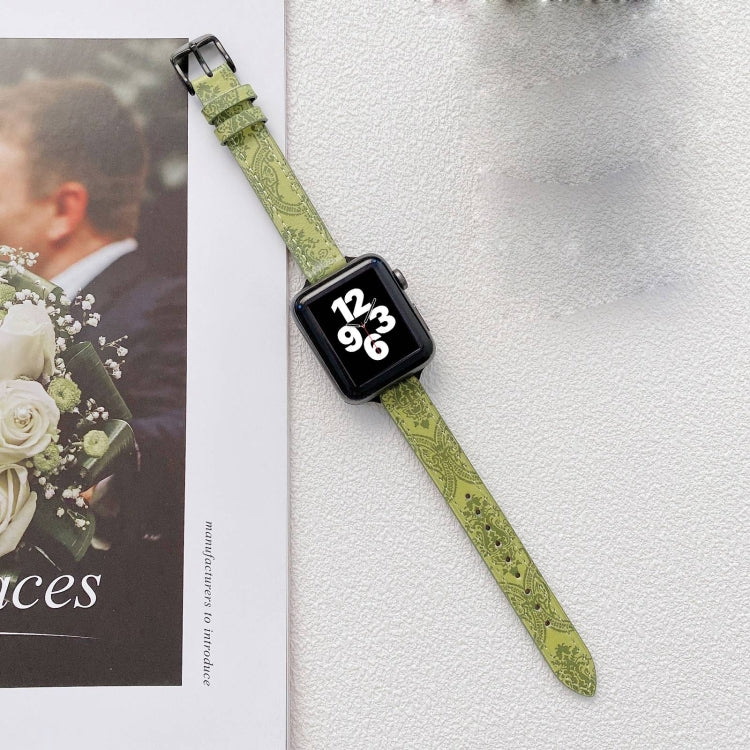Small Slim Ethnic Leather Wrist Strap Watch Band For Apple Watch Series 9&8&7 41mm / SE 3&SE 2&6&SE&5&4 40mm / 3&2&1 38mm(Dark Green) by bashfashion