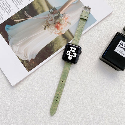 Small Slim Ethnic Leather Wrist Strap Watch Band For Apple Watch Series 9&8&7 41mm / SE 3&SE 2&6&SE&5&4 40mm / 3&2&1 38mm(Light Green) by bashfashion