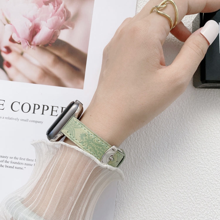 Small Slim Ethnic Leather Wrist Strap Watch Band For Apple Watch Series 9&8&7 41mm / SE 3&SE 2&6&SE&5&4 40mm / 3&2&1 38mm(Light Green) by bashfashion