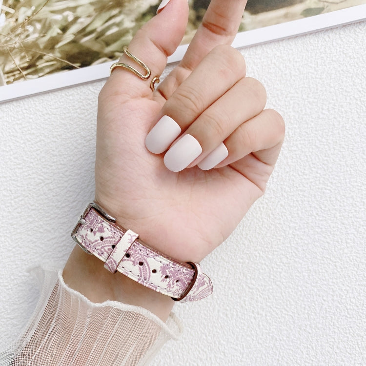 Small Slim Ethnic Leather Wrist Strap Watch Band For Apple Watch Series 9&8&7 41mm / SE 3&SE 2&6&SE&5&4 40mm / 3&2&1 38mm(Pink) by bashfashion