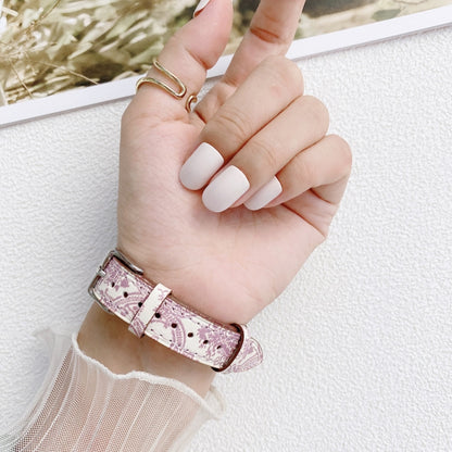 Small Slim Ethnic Leather Wrist Strap Watch Band For Apple Watch Series 9&8&7 41mm / SE 3&SE 2&6&SE&5&4 40mm / 3&2&1 38mm(Pink) by bashfashion