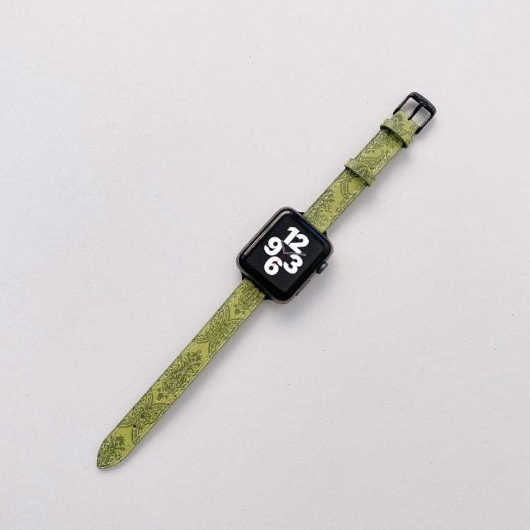 Small Slim Ethnic Leather Wrist Strap Watch Band For Apple Watch Ultra 49mm&Watch Ultra 2 49mm / Series 9&8&7 45mm / SE 3&SE 2&6&SE&5&4 44mm / 3&2&1 42mm(Dark Green) by bashfashion