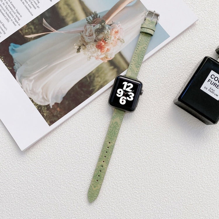 Small Slim Ethnic Leather Wrist Strap Watch Band For Apple Watch Ultra 49mm&Watch Ultra 2 49mm / Series 9&8&7 45mm / SE 3&SE 2&6&SE&5&4 44mm / 3&2&1 42mm(Light Green) by bashfashion