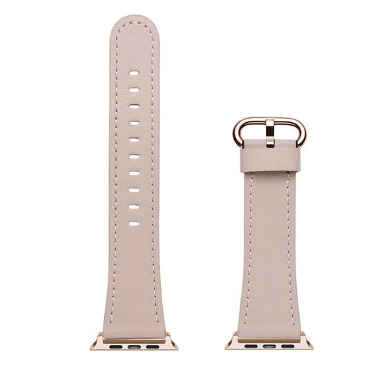 Round Buckle Leather Watch Band For Apple Watch Series 9&8&7 41mm / SE 3&SE 2&6&SE&5&4 40mm / 3&2&1 38mm(Pink) by bashfashion