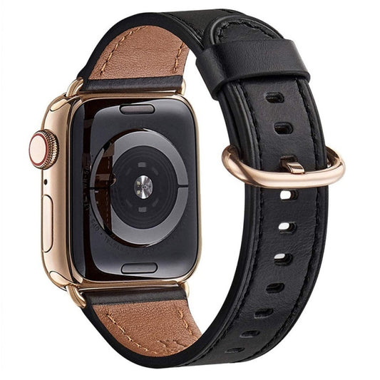 Round Buckle Leather Watch Band For Apple Watch Series 9&8&7 41mm / SE 3&SE 2&6&SE&5&4 40mm / 3&2&1 38mm(Black) by bashfashion