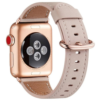 Round Buckle Leather Watch Band For Apple Watch Ultra 49mm&Watch Ultra 2 49mm / Series 9&8&7 45mm / SE 3&SE 2&6&SE&5&4 44mm / 3&2&1 42mm(Pink) by bashfashion