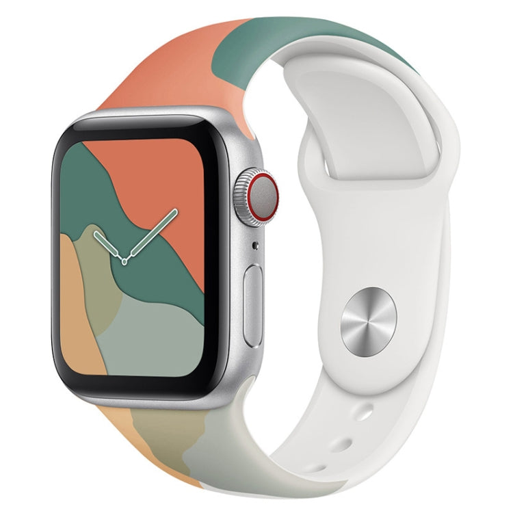 Morandi Series Contrast Color Silicone Watch Band For Apple Watch Series 9&8&7 41mm / SE 3&SE 2&6&SE&5&4 40mm / 3&2&1 38mm(Green Snow Orange) by bashfashion