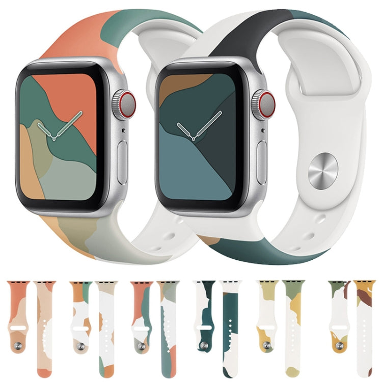 Morandi Series Contrast Color Silicone Watch Band For Apple Watch Series 9&8&7 41mm / SE 3&SE 2&6&SE&5&4 40mm / 3&2&1 38mm(Green Snow Orange) by bashfashion
