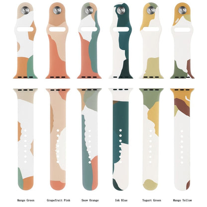 Morandi Series Contrast Color Silicone Watch Band For Apple Watch Series 9&8&7 41mm / SE 3&SE 2&6&SE&5&4 40mm / 3&2&1 38mm(Green Snow Orange) by bashfashion