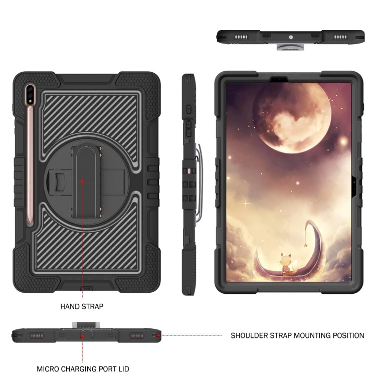 For Samsung Galaxy Tab S7 FE T730 / T735 / Tab S7+ T970 / T975 360 Degree Rotation Contrast Color Shockproof Silicone + PC Case with Holder & Hand Grip Strap & Shoulder Strap(Black) by bashfashion