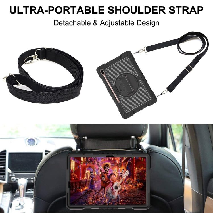 For Samsung Galaxy Tab S7 FE T730 / T735 / Tab S7+ T970 / T975 360 Degree Rotation Contrast Color Shockproof Silicone + PC Case with Holder & Hand Grip Strap & Shoulder Strap(Black) by bashfashion