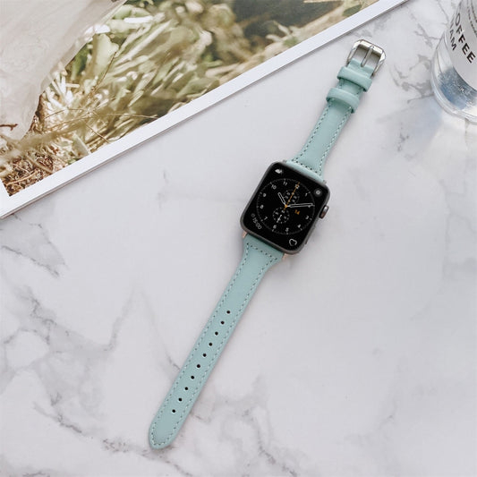 Sewing Plain Weave Small Waist Leather Watch Band For Apple Watch Series 9&8&7 41mm / SE 3&SE 2&6&SE&5&4 40mm / 3&2&1 38mm(Ice Blue) by bashfashion