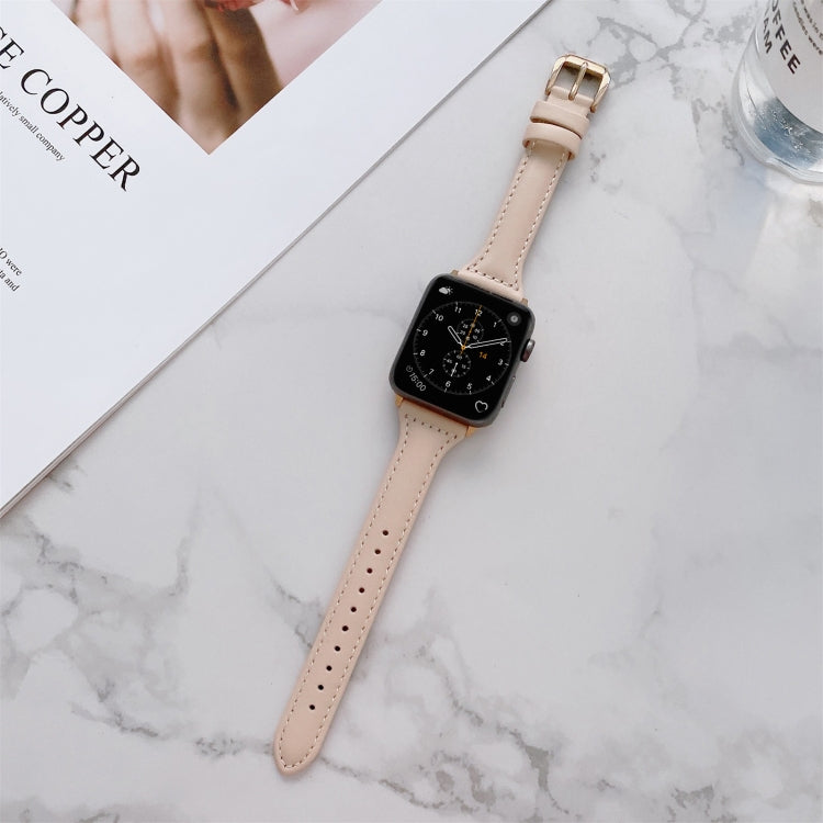 Sewing Plain Weave Small Waist Leather Watch Band For Apple Watch Series 9&8&7 41mm / SE 3&SE 2&6&SE&5&4 40mm / 3&2&1 38mm(Pink) by bashfashion