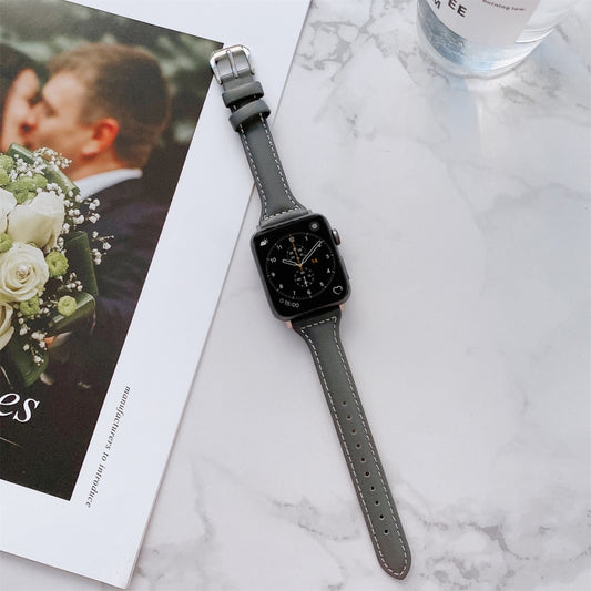 Sewing Plain Weave Small Waist Leather Watch Band For Apple Watch Series 9&8&7 41mm / SE 3&SE 2&6&SE&5&4 40mm / 3&2&1 38mm(Light Grey) by bashfashion