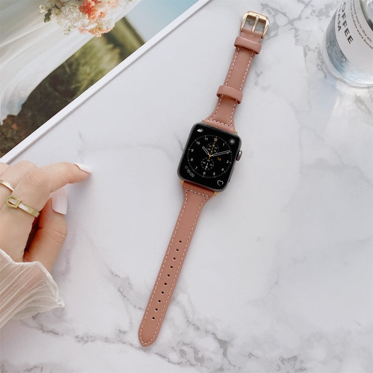 Sewing Plain Weave Small Waist Leather Watch Band For Apple Watch Ultra 49mm&Watch Ultra 2 49mm / Series 9&8&7 45mm / SE 3&SE 2&6&SE&5&4 44mm / 3&2&1 42mm(Dark Pink) by bashfashion