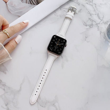 Sewing Plain Weave Small Waist Leather Watch Band For Apple Watch Ultra 49mm&Watch Ultra 2 49mm / Series 9&8&7 45mm / SE 3&SE 2&6&SE&5&4 44mm / 3&2&1 42mm(White) by bashfashion