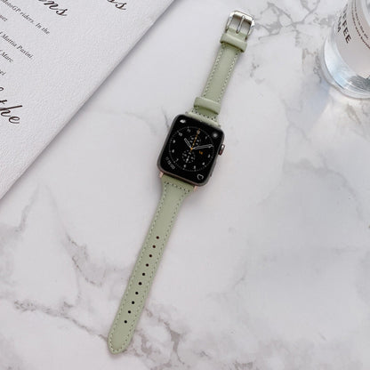 Sewing Plain Weave Small Waist Leather Watch Band For Apple Watch Ultra 49mm&Watch Ultra 2 49mm / Series 9&8&7 45mm / SE 3&SE 2&6&SE&5&4 44mm / 3&2&1 42mm(Green) by bashfashion