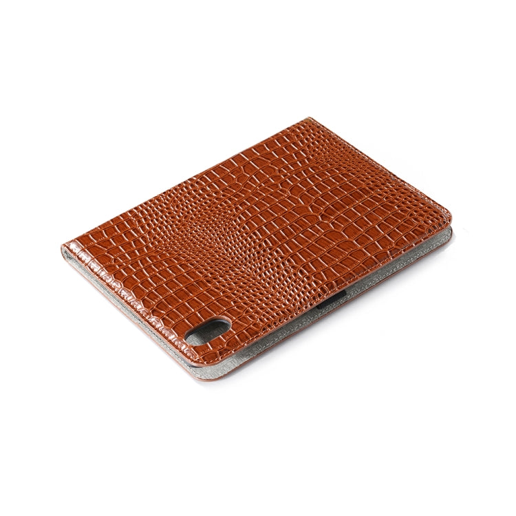 For iPad mini 6 / mini 2024 Crocodile Leather Tablet Case with Holder (Brown) by bashfashion