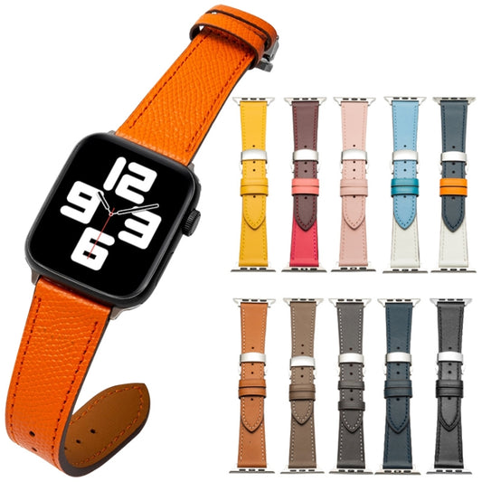 Butterfly Clasp Top Layer Cowhide Leather Strap Watch Band For Apple Watch Series 9&8&7 41mm / SE 3&SE 2&6&SE&5&4 40mm / 3&2&1 38mm(Pink) by bashfashion