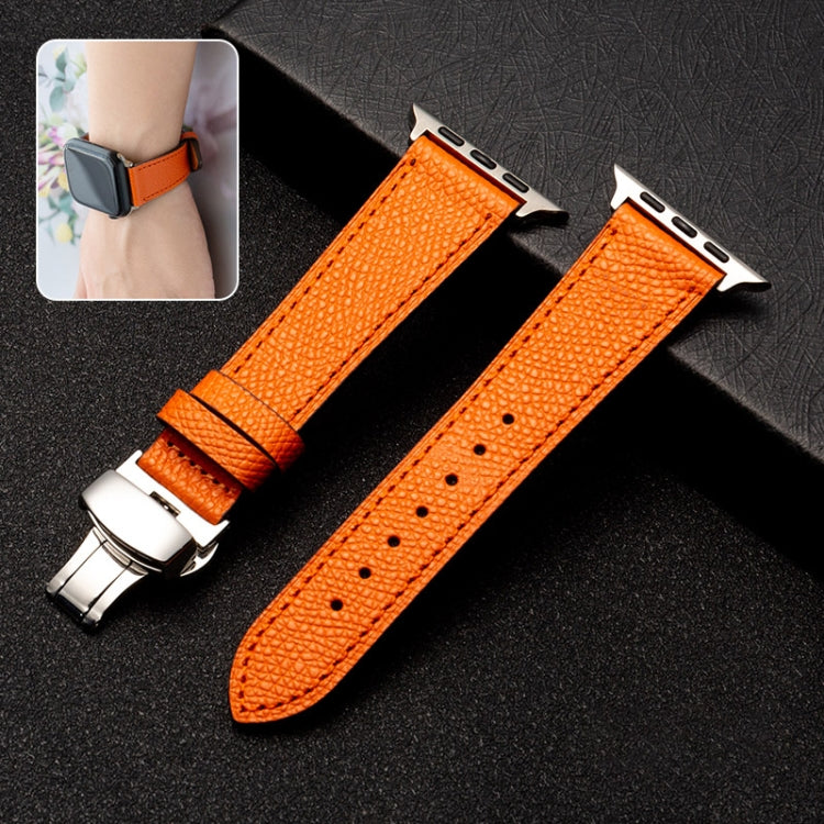 Butterfly Clasp Top Layer Cowhide Leather Strap Watch Band For Apple Watch Ultra 49mm&Watch Ultra 2 49mm / Series 9&8&7 45mm / SE 3&SE 2&6&SE&5&4 44mm / 3&2&1 42mm(Orange) by bashfashion