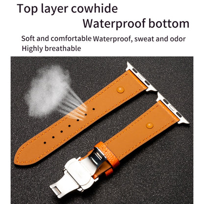 Butterfly Clasp Top Layer Cowhide Leather Strap Watch Band For Apple Watch Ultra 49mm&Watch Ultra 2 49mm / Series 9&8&7 45mm / SE 3&SE 2&6&SE&5&4 44mm / 3&2&1 42mm(Dark Blue) by bashfashion