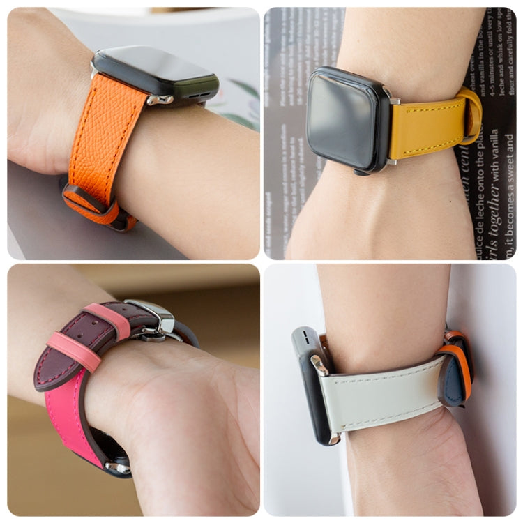 Butterfly Clasp Top Layer Cowhide Leather Strap Watch Band For Apple Watch Ultra 49mm&Watch Ultra 2 49mm / Series 9&8&7 45mm / SE 3&SE 2&6&SE&5&4 44mm / 3&2&1 42mm(Blue) by bashfashion