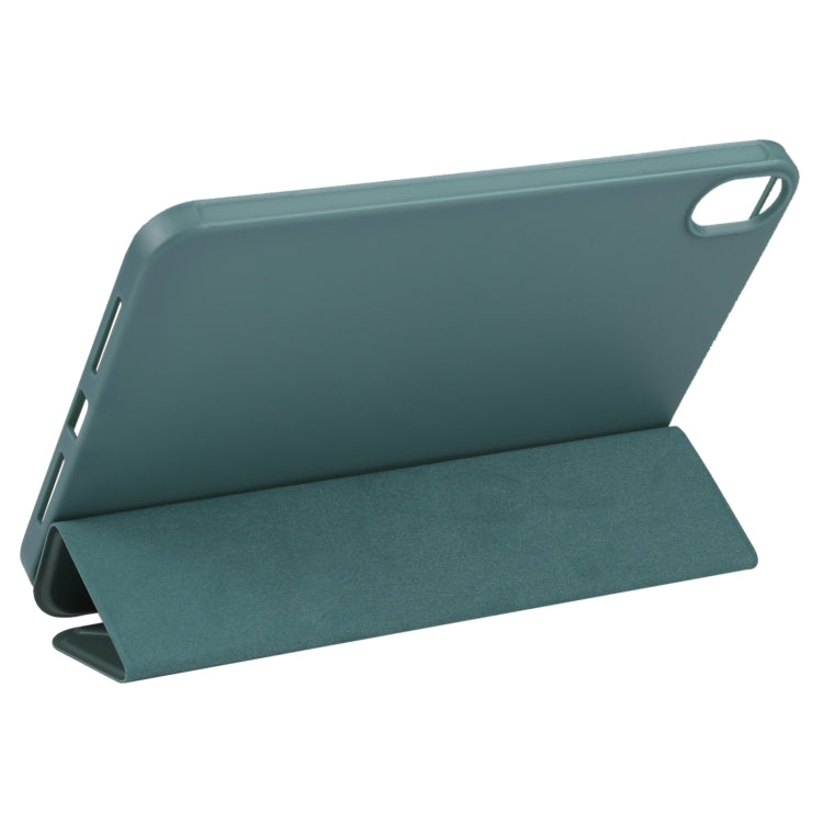 For iPad mini 6 / mini 2024 3-folding TPU Horizontal Flip Leather Tablet Case with Holder(Deep Green) by bashfashion