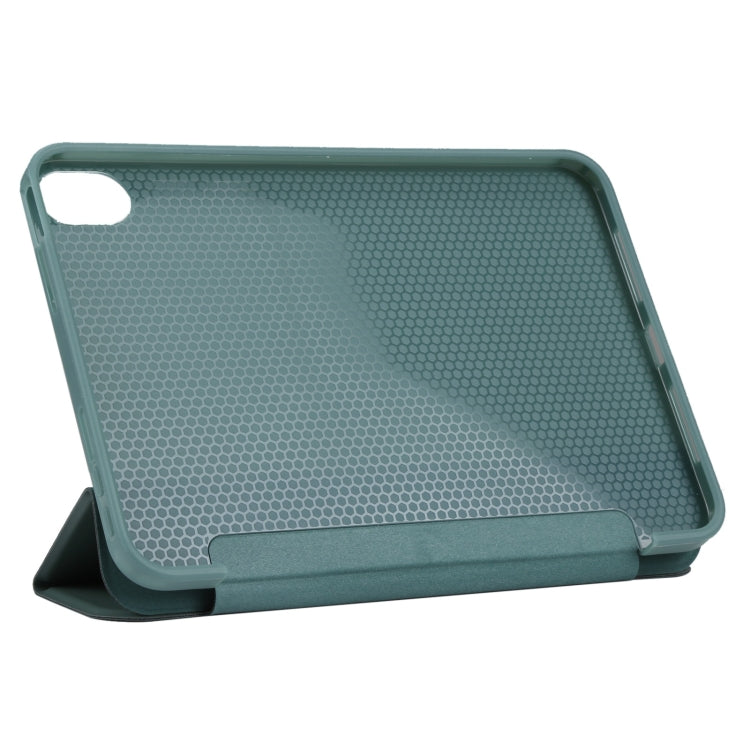 For iPad mini 6 / mini 2024 3-folding TPU Horizontal Flip Leather Tablet Case with Holder(Deep Green) by bashfashion