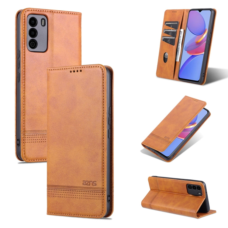 For U-MAGIC 30e AZNS Magnetic Calf Texture Horizontal Flip Leather Case with Card Slots & Holder & Wallet(Light Brown) by AZNS