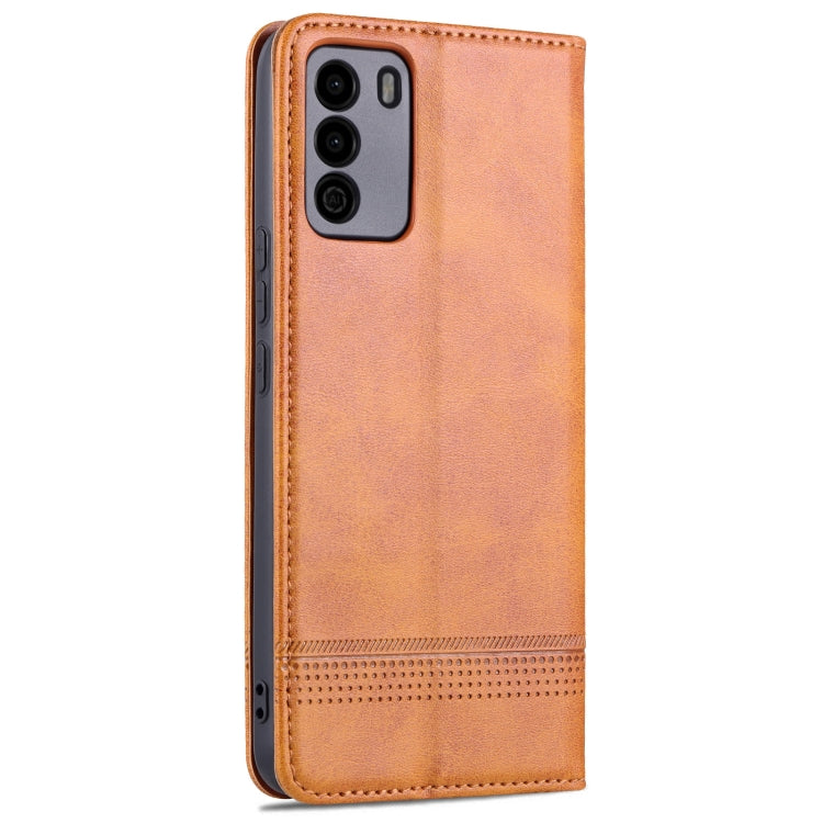 For U-MAGIC 30e AZNS Magnetic Calf Texture Horizontal Flip Leather Case with Card Slots & Holder & Wallet(Light Brown) by AZNS