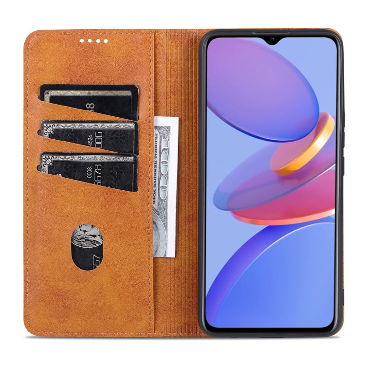 For U-MAGIC 30e AZNS Magnetic Calf Texture Horizontal Flip Leather Case with Card Slots & Holder & Wallet(Light Brown) by AZNS