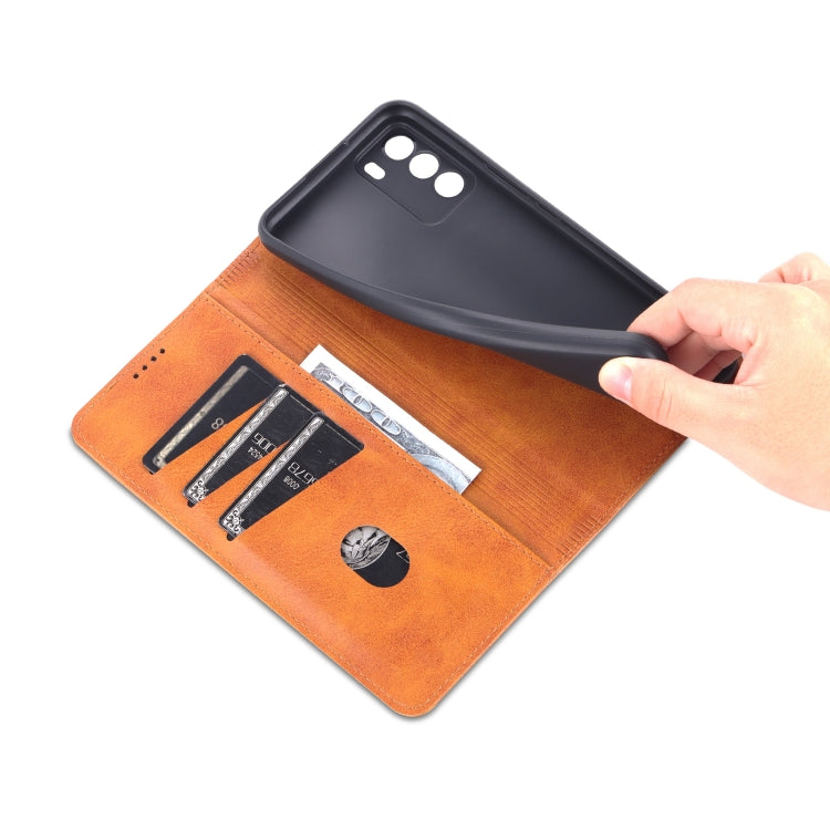 For U-MAGIC 30e AZNS Magnetic Calf Texture Horizontal Flip Leather Case with Card Slots & Holder & Wallet(Light Brown) by AZNS