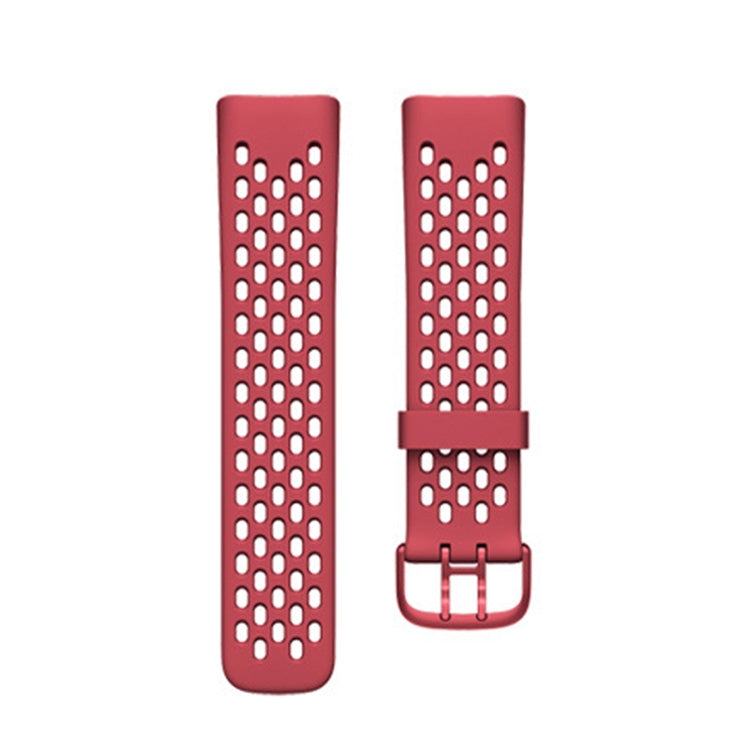 For Fitbit Charge 5 Silicone Hole Watch Band(Dark Red) by bashfashion