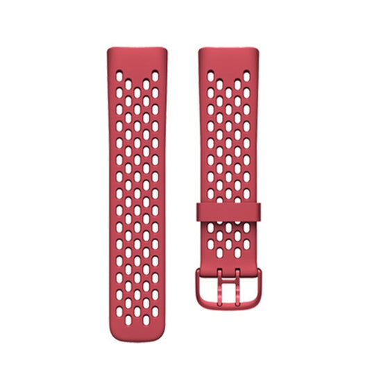 For Fitbit Charge 5 Silicone Hole Watch Band(Dark Red) by bashfashion