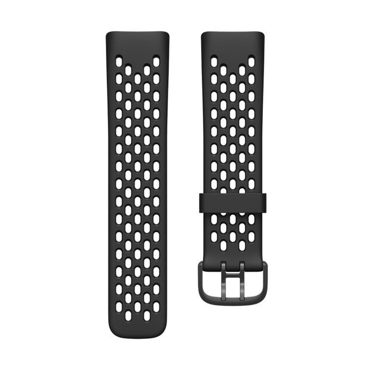 For Fitbit Charge 5 Silicone Hole Watch Band(Black) by bashfashion