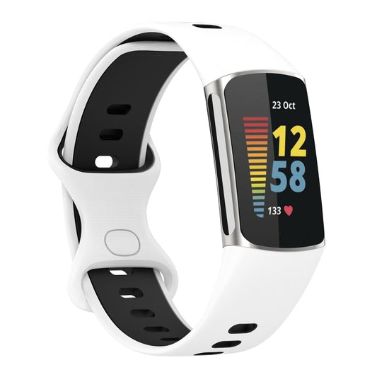 For Fitbit Charge 5 Two-color Silicone Watch Band(White Black) by bashfashion
